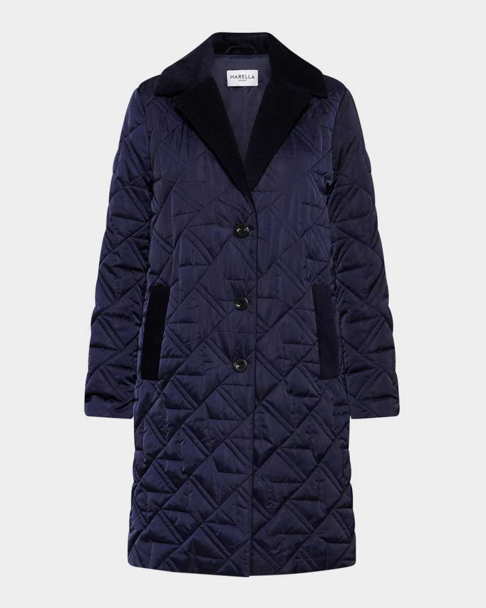 Ursula Quilted Corduroy-Trim Satin Coat